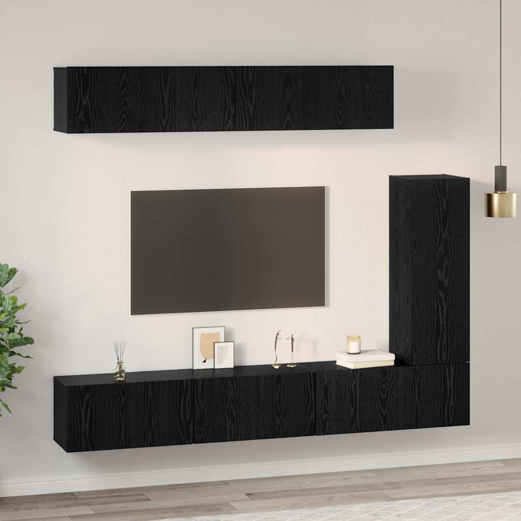 Set TV komoda Zidne 6 pcs Crni hrast Konstruirano drvo