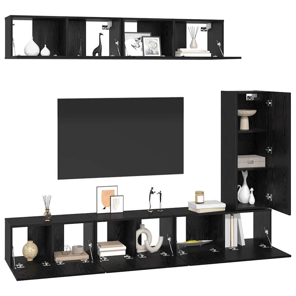 Set TV komoda Zidne 6 pcs Crni hrast Konstruirano drvo