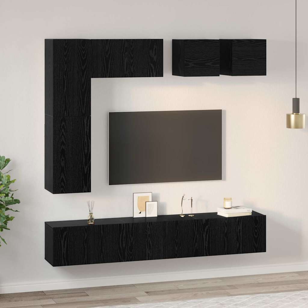 Set TV komoda Zidne 8 pcs Crni hrast Konstruirano drvo