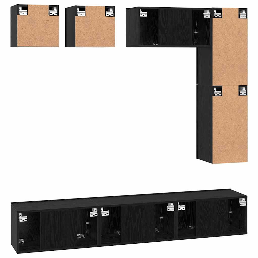 Set TV komoda Zidne 8 pcs Crni hrast Konstruirano drvo