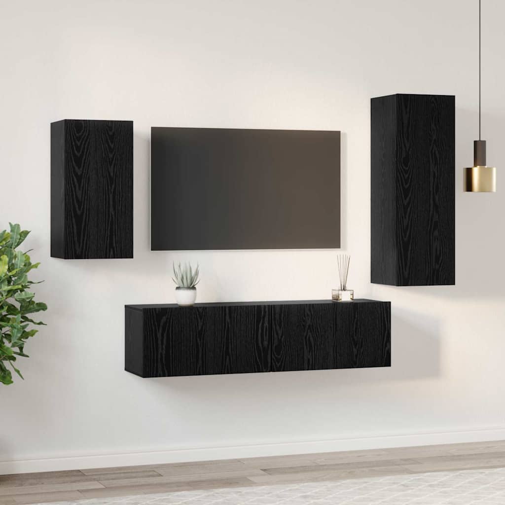 Set TV komoda Zidne 4 pcs Crni hrast Konstruirano drvo
