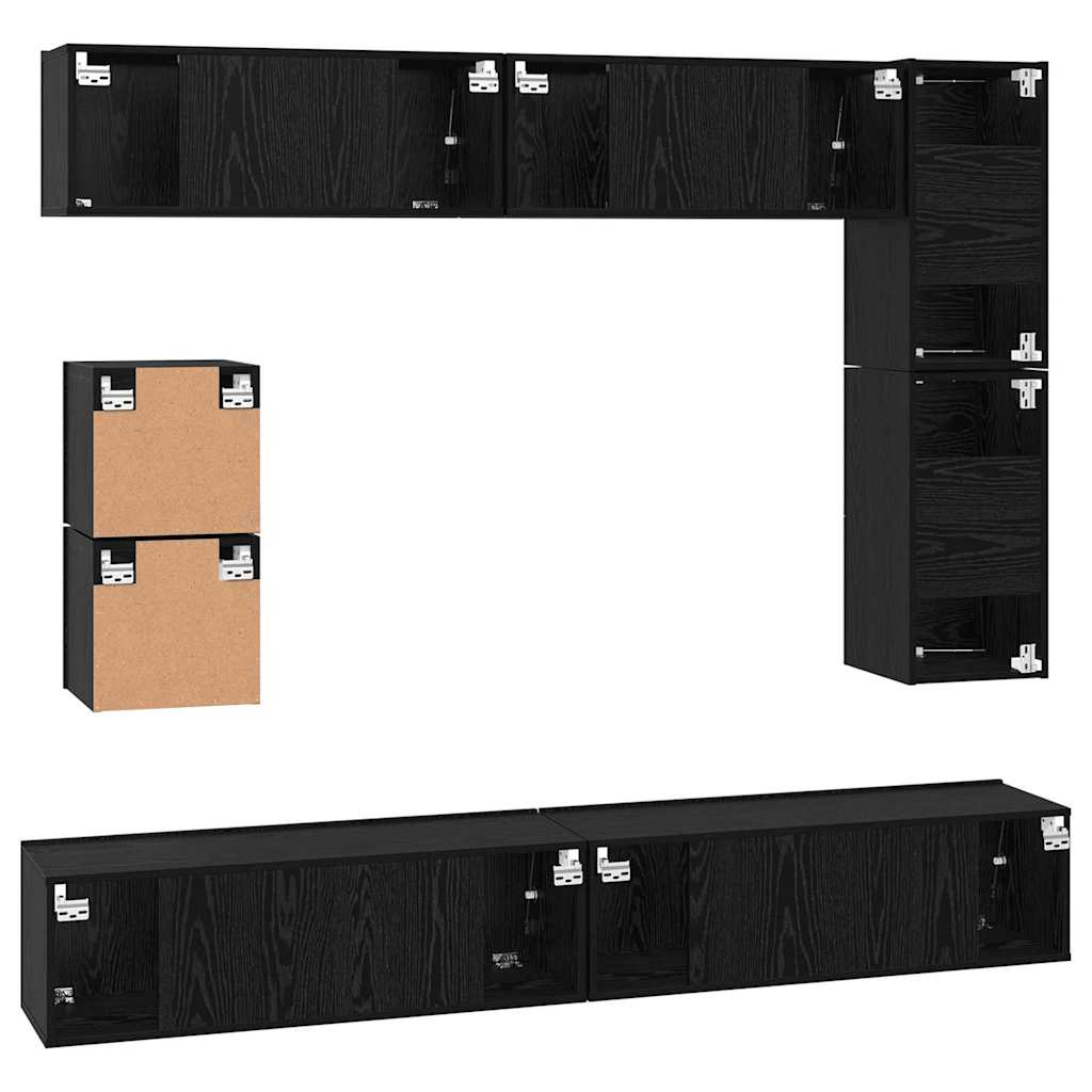Set TV komoda Zidne 8 pcs Crni hrast Konstruirano drvo