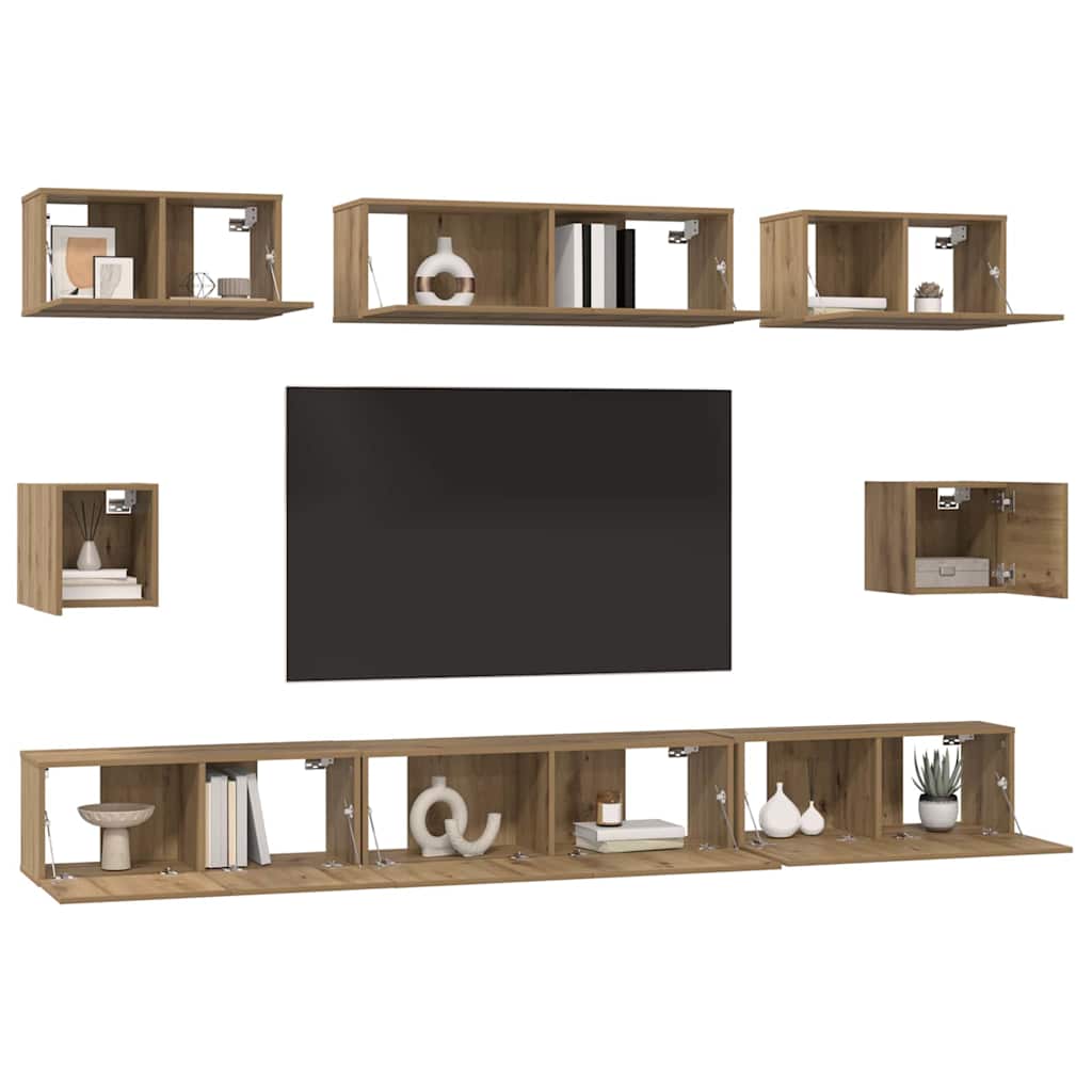 Set TV komoda Zidne 8 pcs Umjetnički hrast Konstruirano drvo