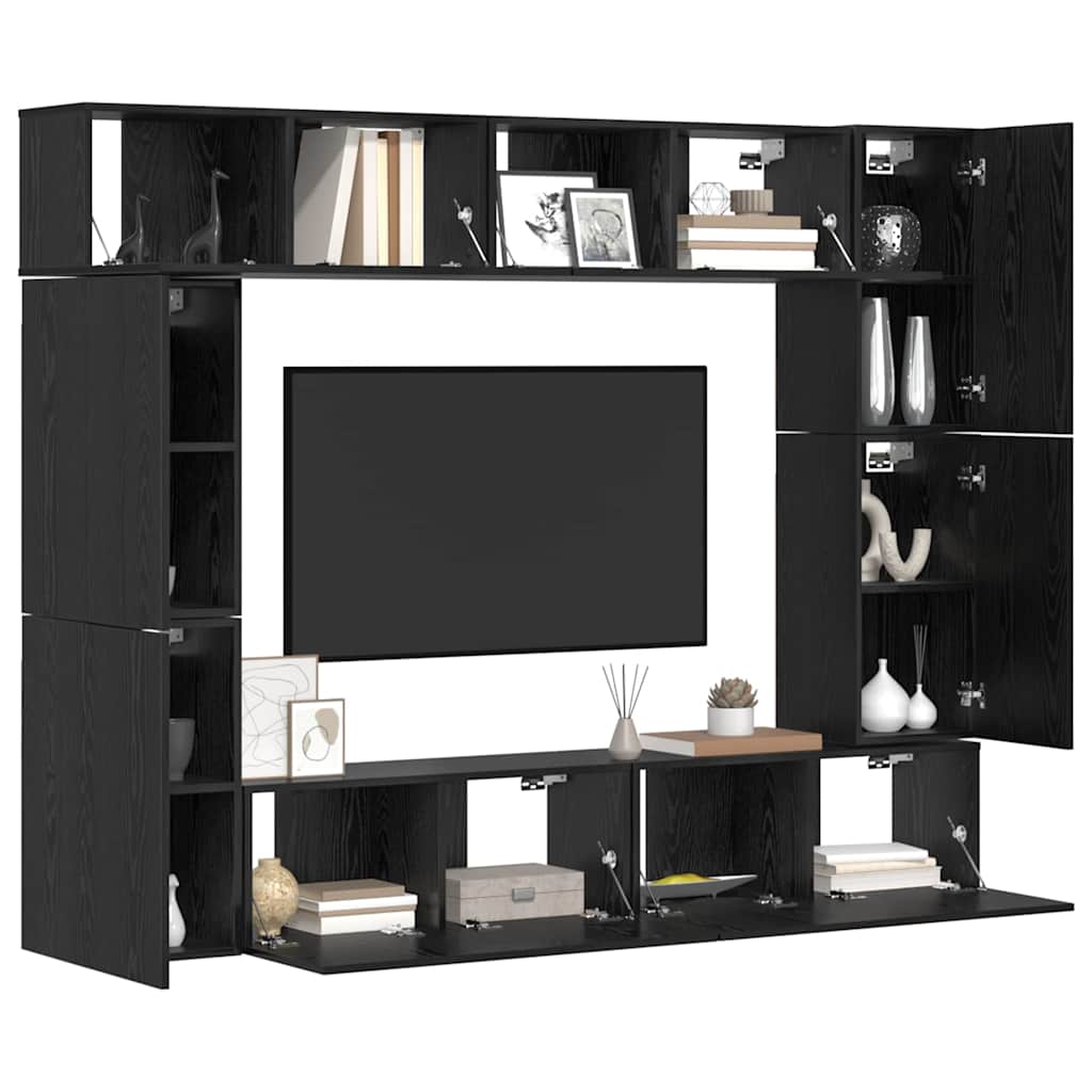 Set TV komoda Zidne 8 pcs Crni hrast Konstruirano drvo