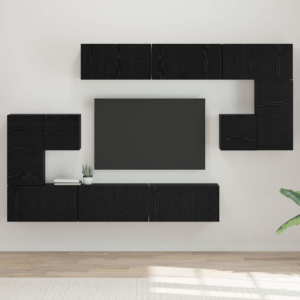 Set TV komoda Zidne 10 pcs Crni hrast Konstruirano drvo