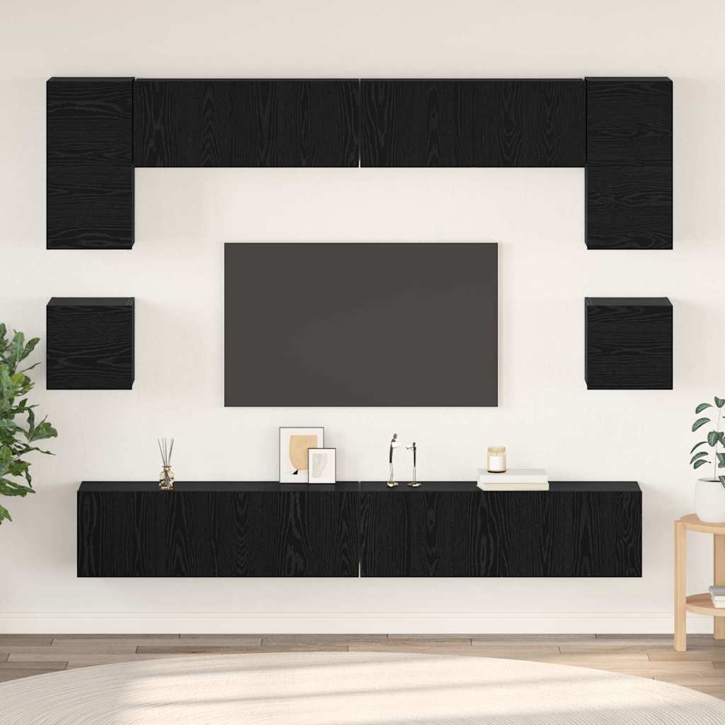 Set TV komoda Zidne 8 pcs Crni hrast Konstruirano drvo