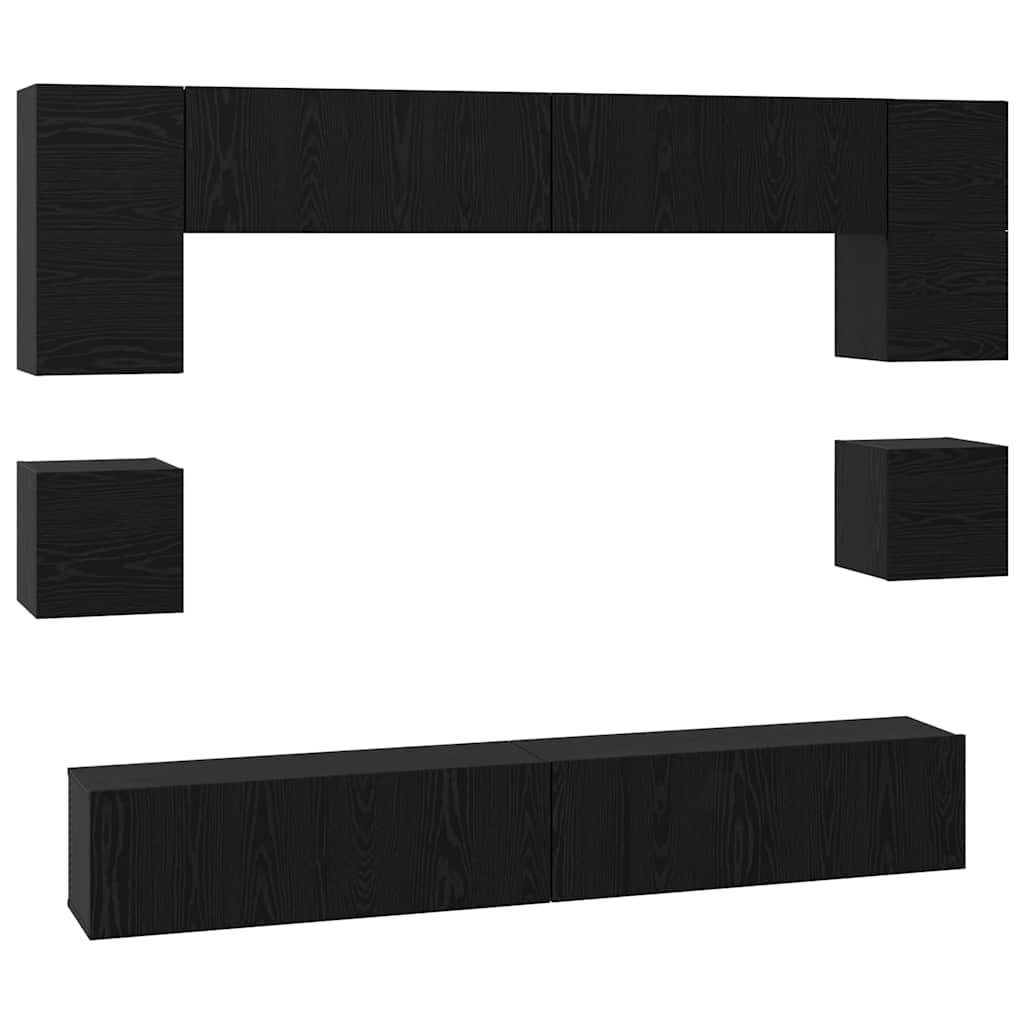 Set TV komoda Zidne 8 pcs Crni hrast Konstruirano drvo