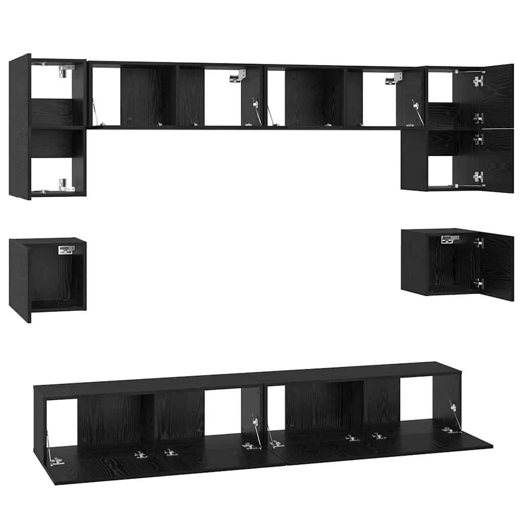 Set TV komoda Zidne 8 pcs Crni hrast Konstruirano drvo