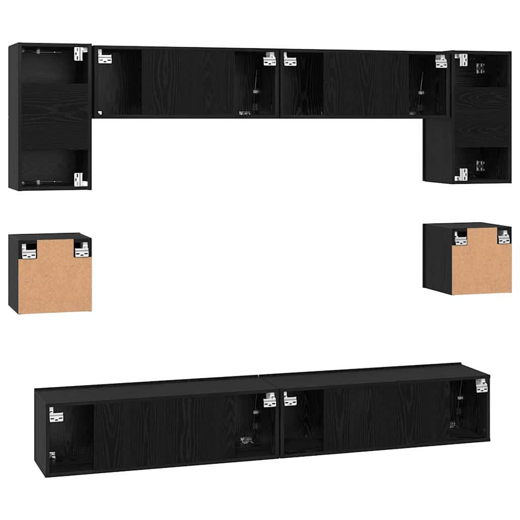 Set TV komoda Zidne 8 pcs Crni hrast Konstruirano drvo