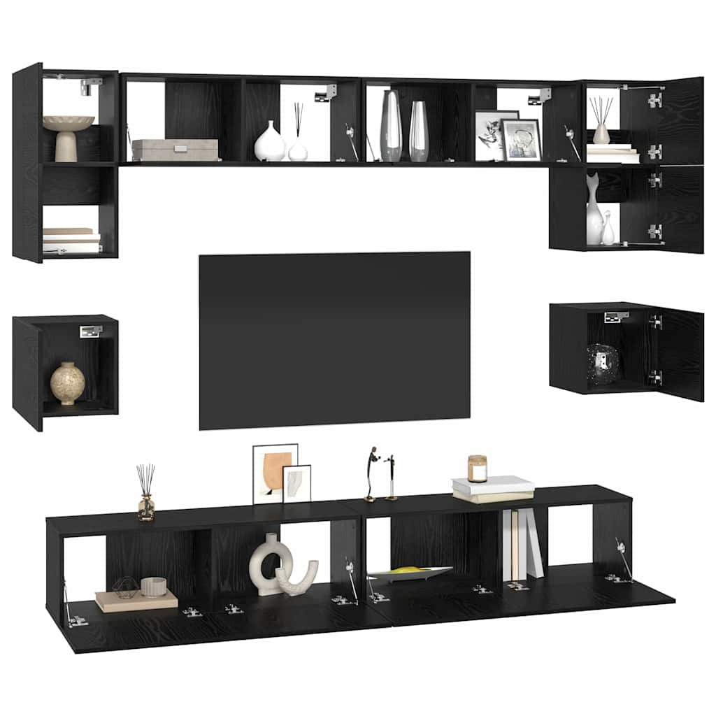 Set TV komoda Zidne 8 pcs Crni hrast Konstruirano drvo