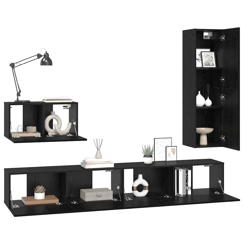 Set TV komoda s ladicama 4 pcs Crni hrast Konstruirano drvo