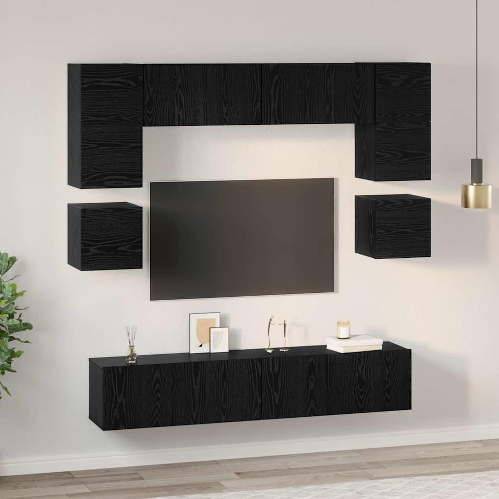 Set TV komoda Zidne 8 pcs Crni hrast Konstruirano drvo