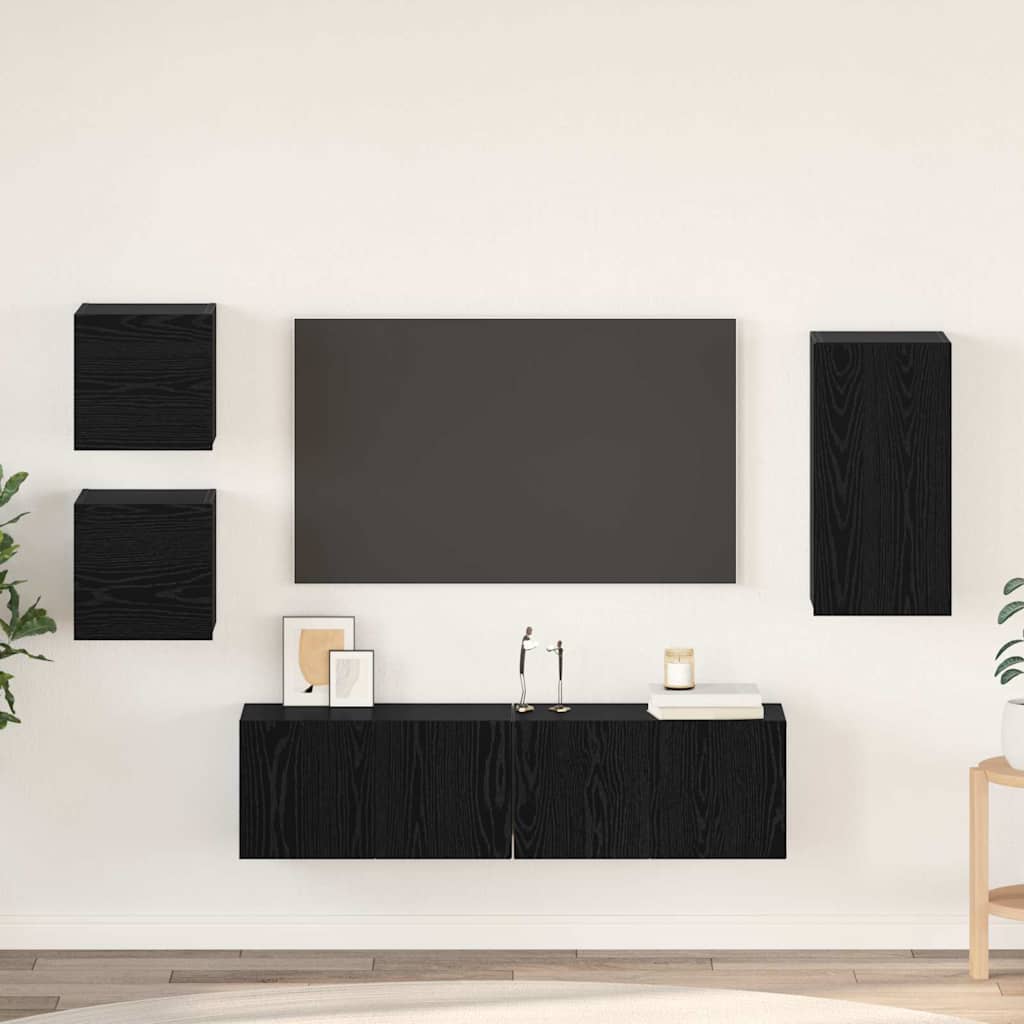 Set TV komoda Zidne 5 pcs Crni hrast Konstruirano drvo