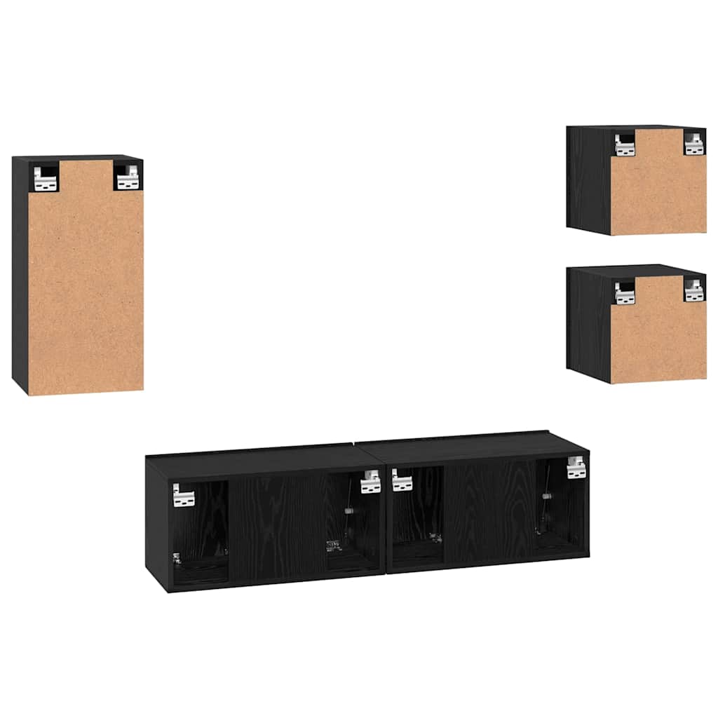 Set TV komoda Zidne 5 pcs Crni hrast Konstruirano drvo