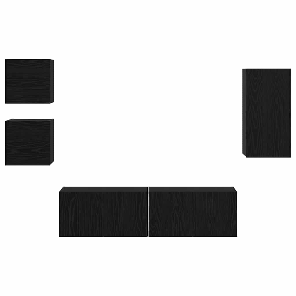 Set TV komoda Zidne 5 pcs Crni hrast Konstruirano drvo