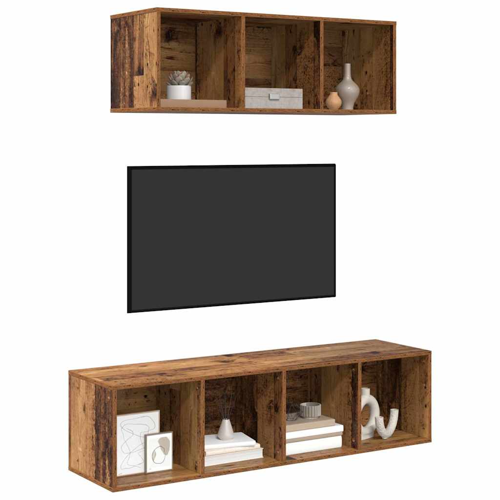 Set TV komoda Zidne 2 pcs Staro drvo Konstruirano drvo