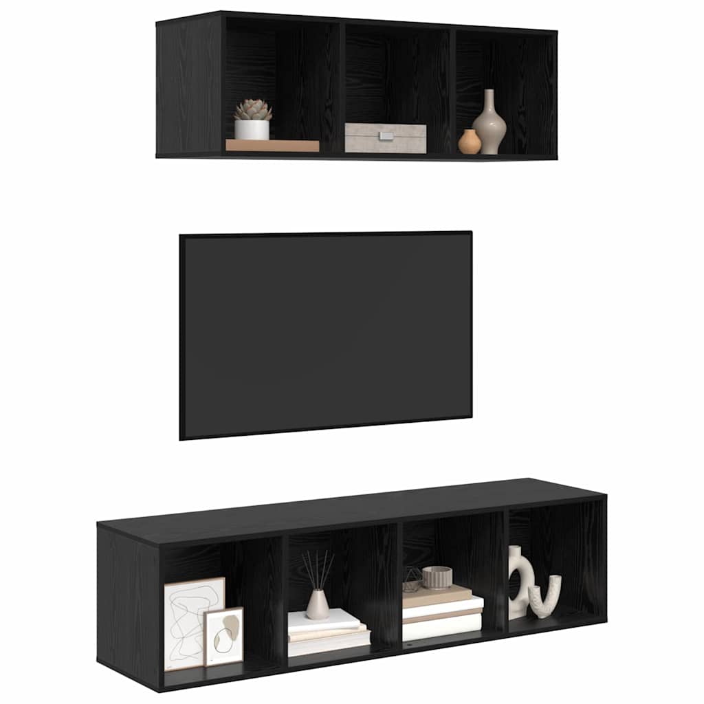 Set TV komoda Zidne 2 pcs Crni hrast Konstruirano drvo