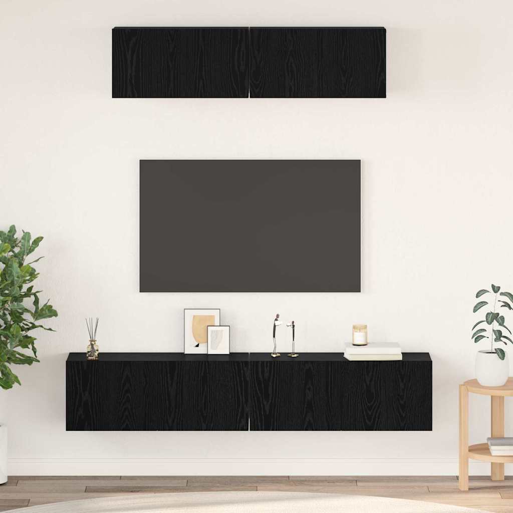 Set TV komoda Zidne 4 pcs Crni hrast Konstruirano drvo