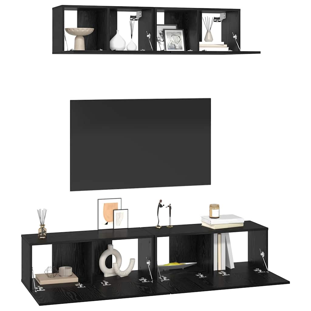 Set TV komoda Zidne 4 pcs Crni hrast Konstruirano drvo