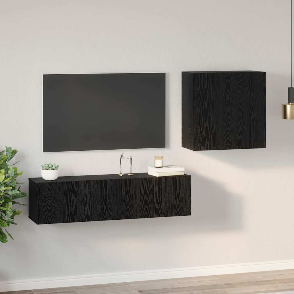 Set TV komoda Zidne Crni hrast Konstruirano drvo
