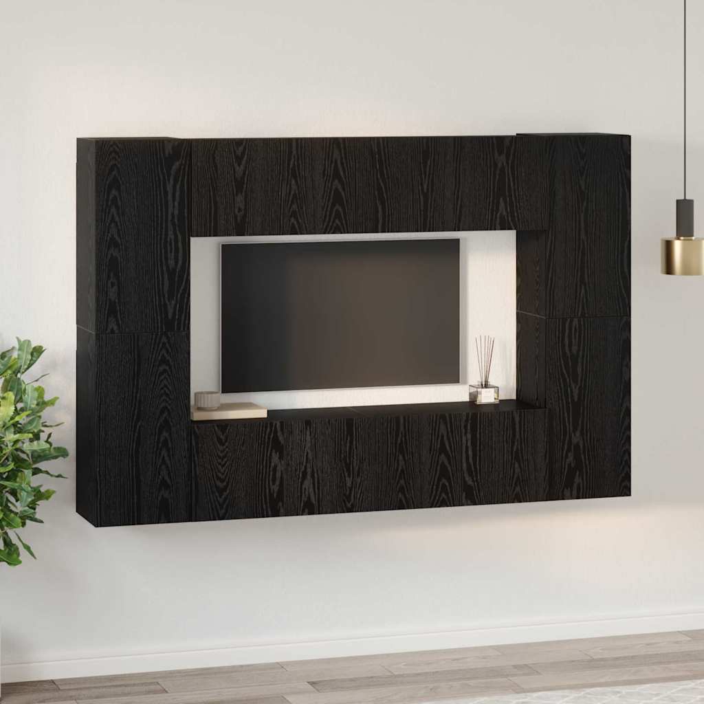 Set TV komoda Zidne 8 pcs Crni hrast Konstruirano drvo
