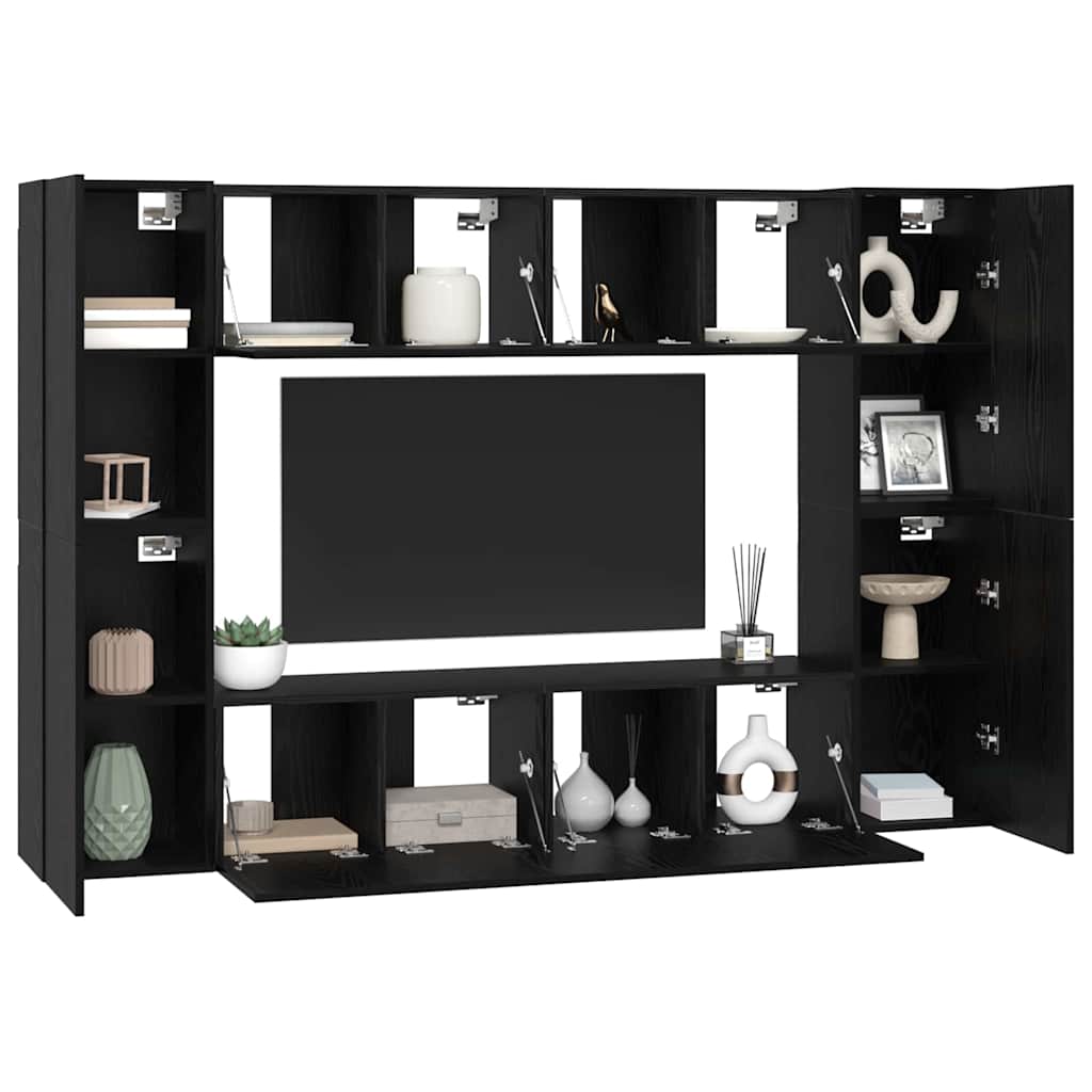 Set TV komoda Zidne 8 pcs Crni hrast Konstruirano drvo