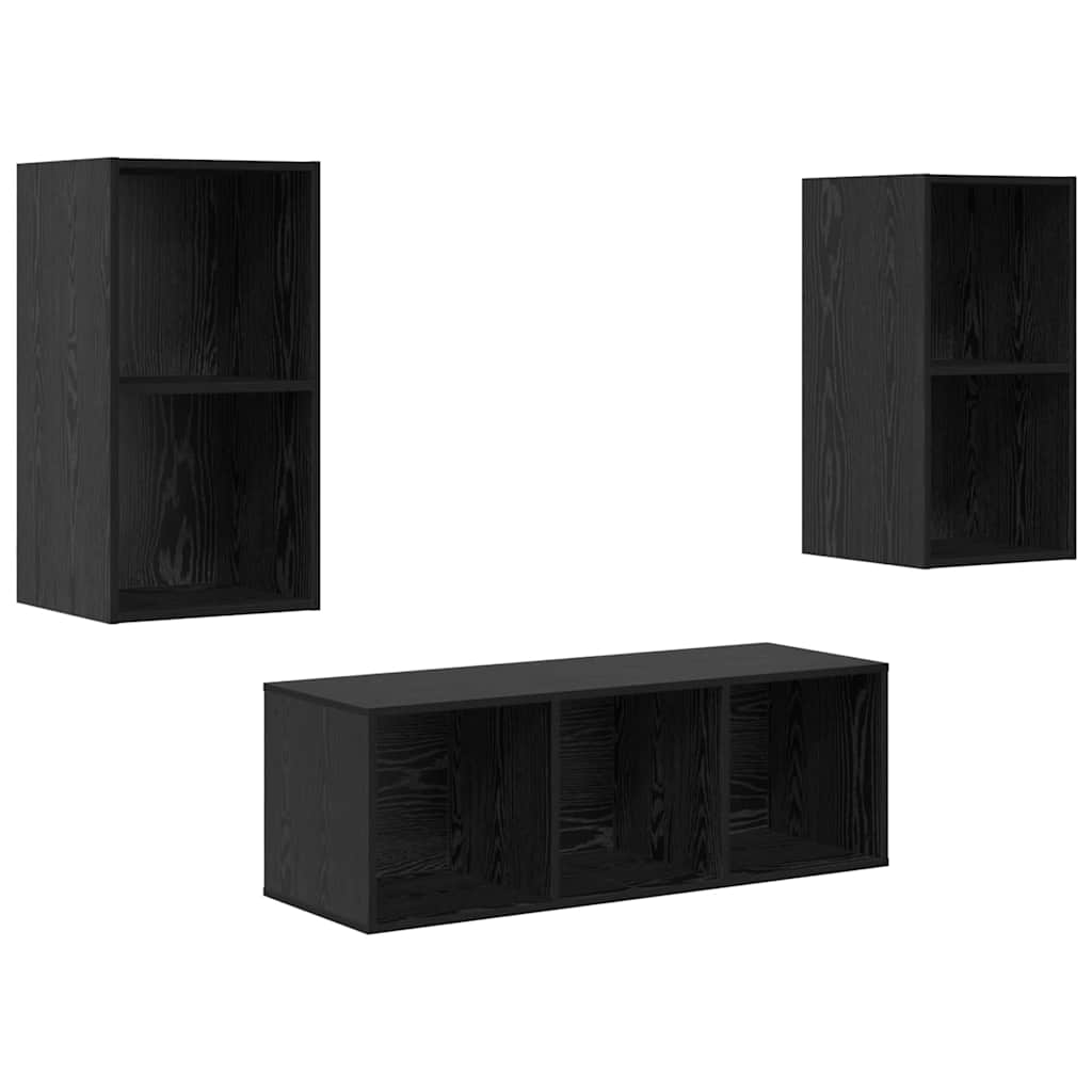Set TV komoda Zidne 3 pcs Crni hrast Konstruirano drvo