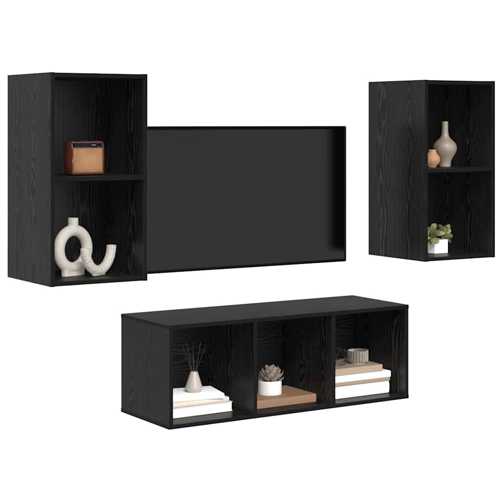 Set TV komoda Zidne 3 pcs Crni hrast Konstruirano drvo