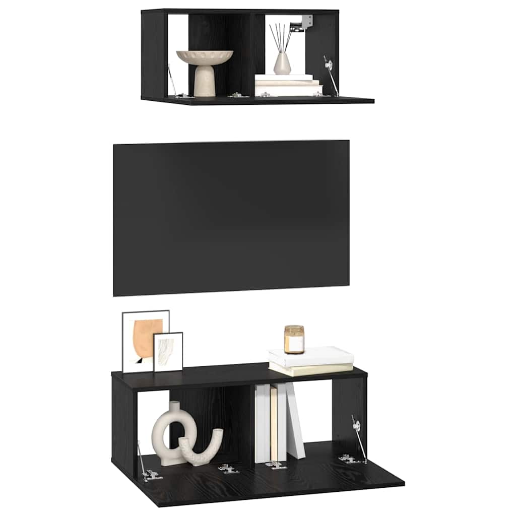 Set TV komoda Zidne 2 pcs Crni hrast Konstruirano drvo