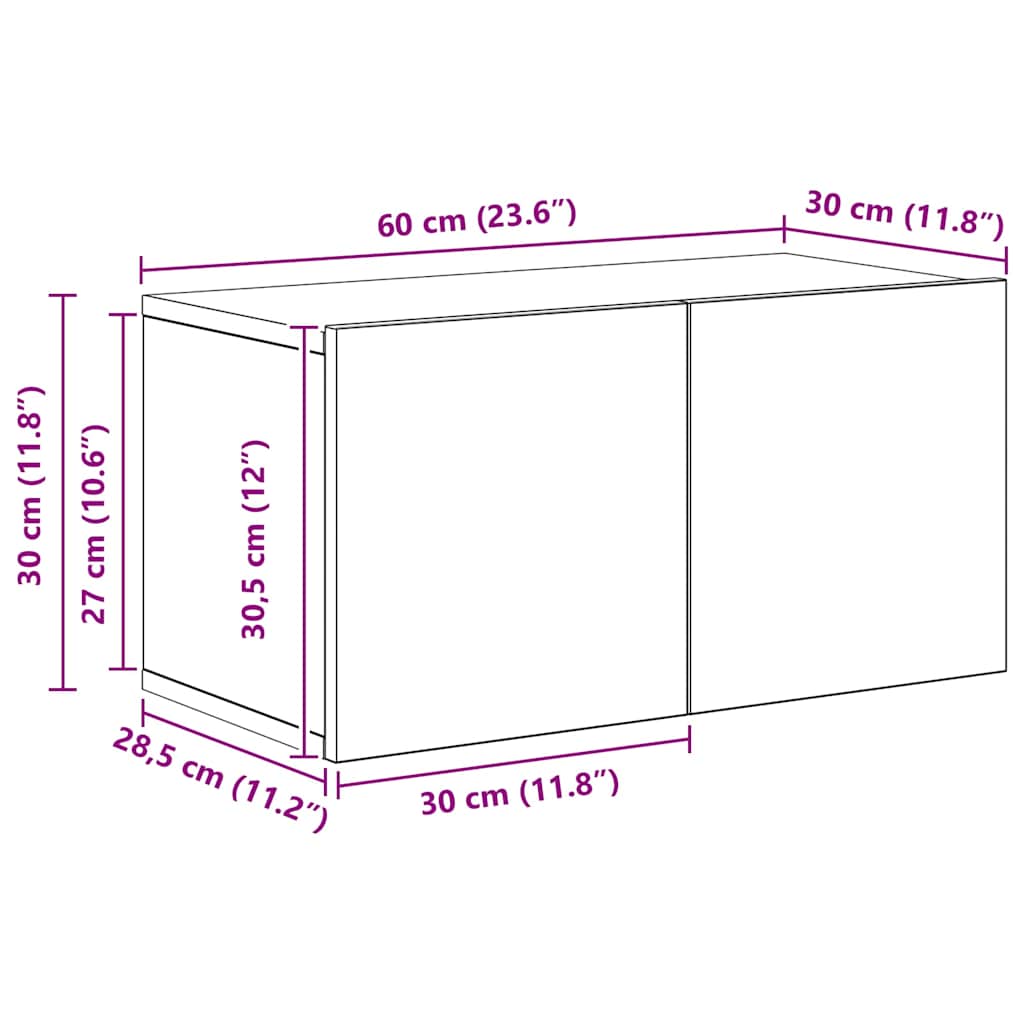 Set TV komoda Zidne 2 pcs Crni hrast Konstruirano drvo