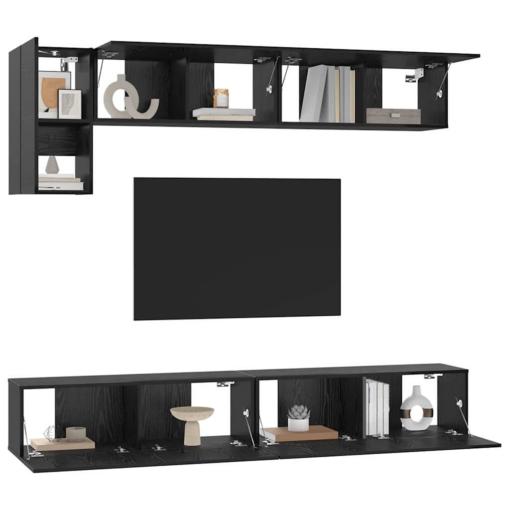 Set TV komoda Zidne 5 pcs Crni hrast Konstruirano drvo