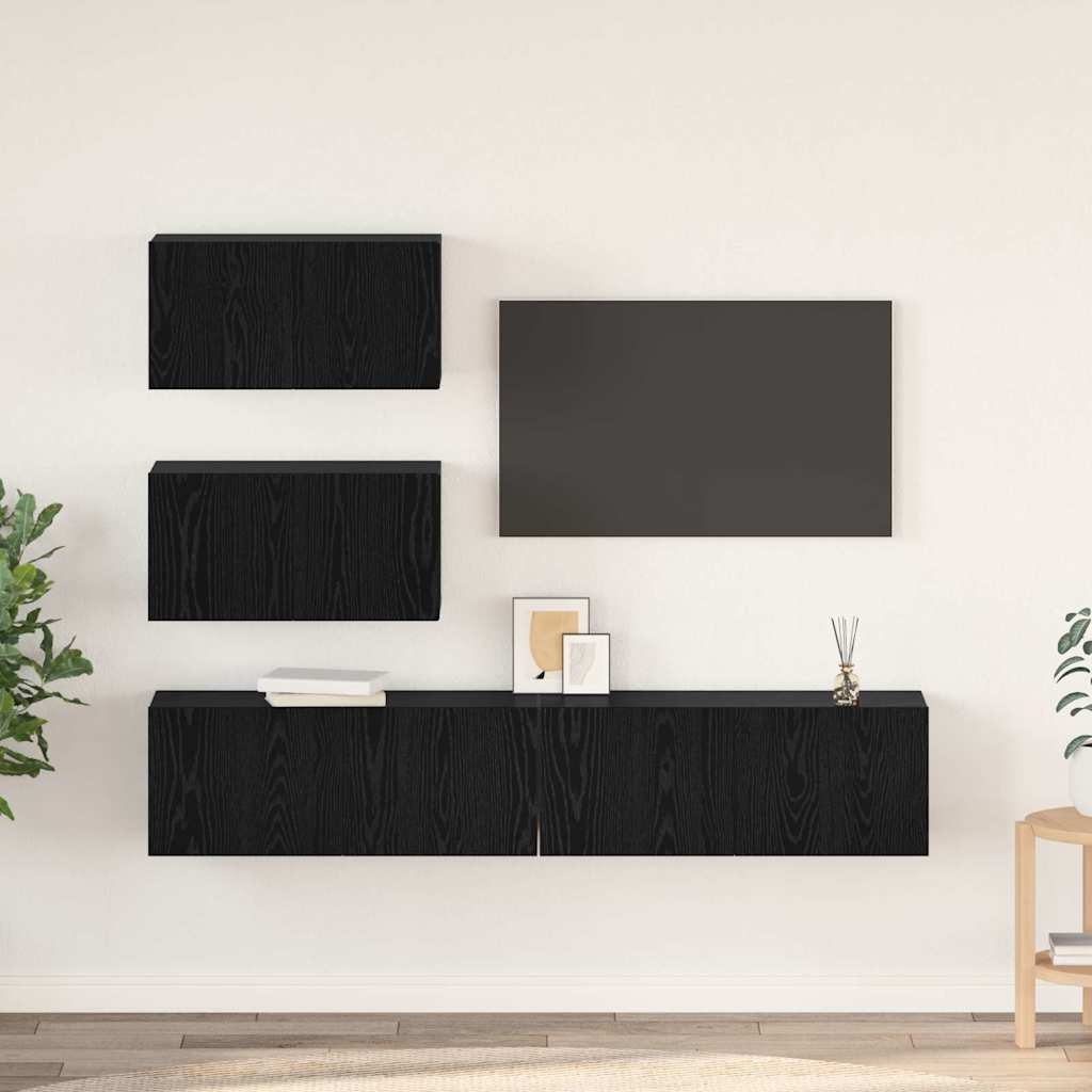 Set TV komoda Zidne 4 pcs Crni hrast Konstruirano drvo