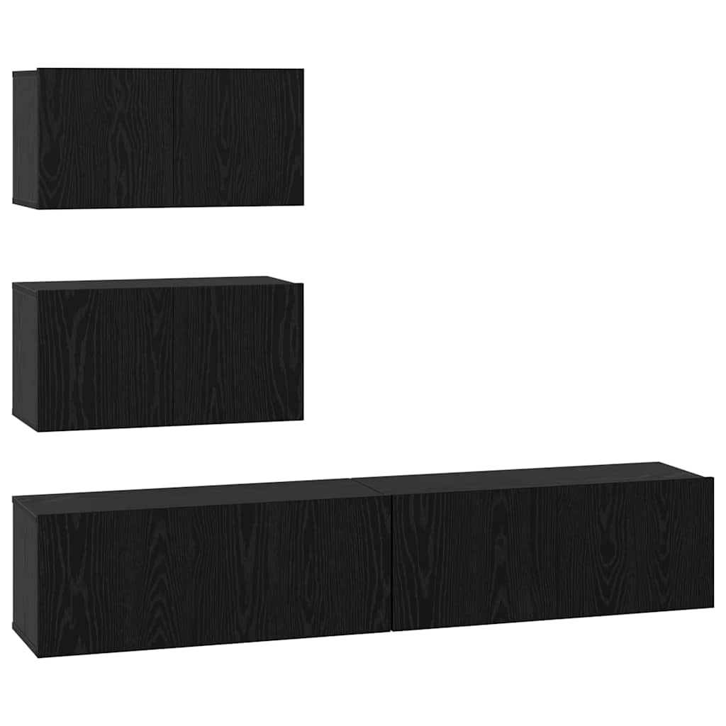 Set TV komoda Zidne 4 pcs Crni hrast Konstruirano drvo