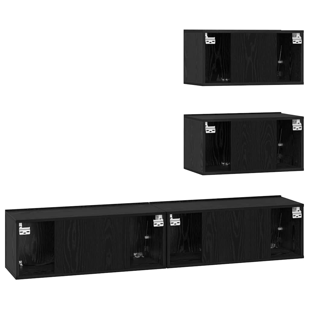 Set TV komoda Zidne 4 pcs Crni hrast Konstruirano drvo