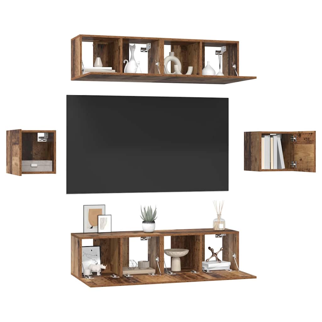 Set TV komoda Zidne 6 pcs Staro drvo Konstruirano drvo