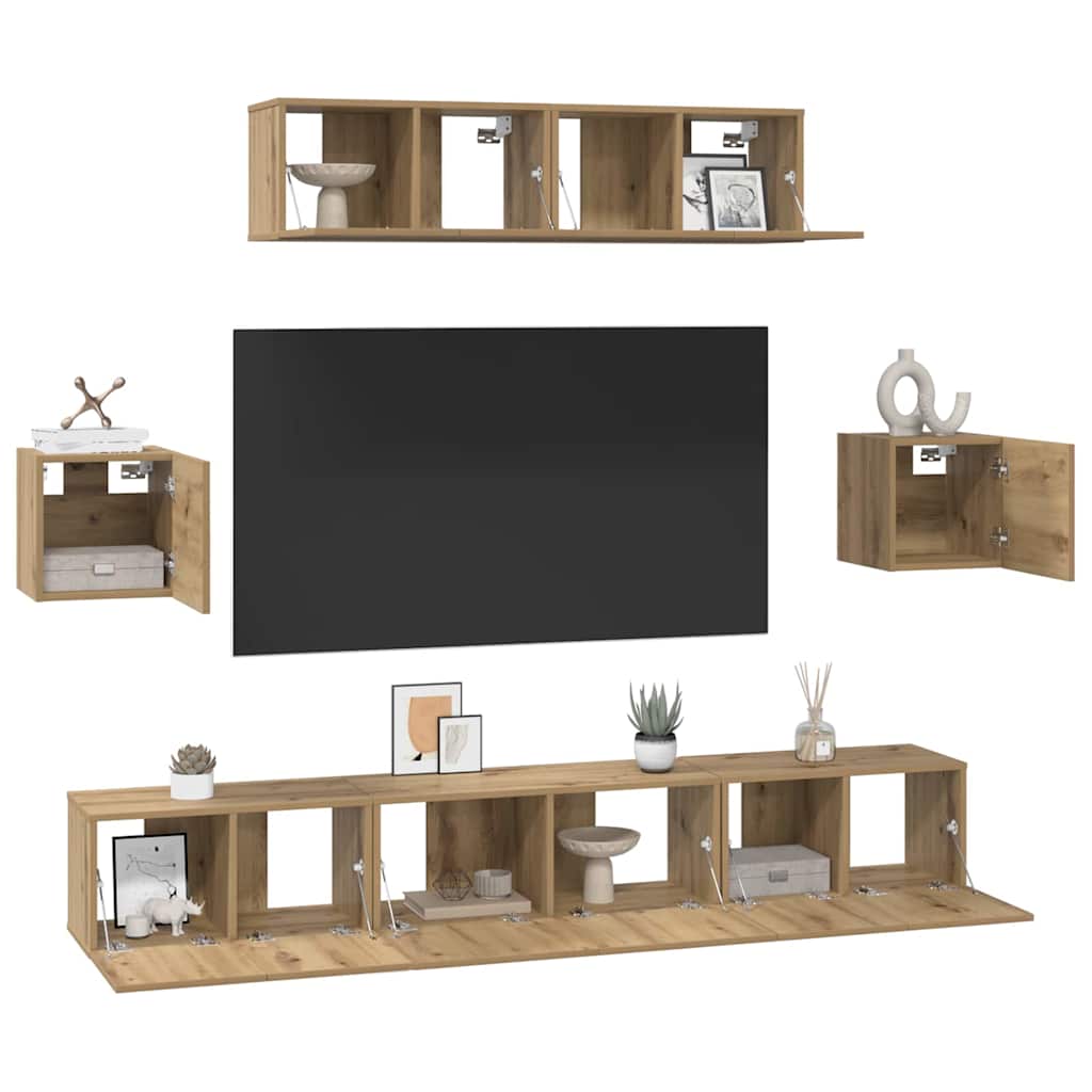 Set TV komoda Zidne 7 pcs Umjetnički hrast Konstruirano drvo