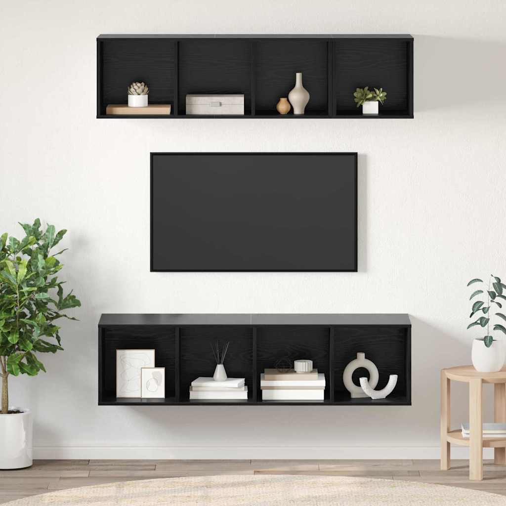 Set TV komoda 3 kom. Crni hrast Konstruirano drvo Crna 37 x 37 x 107 cm