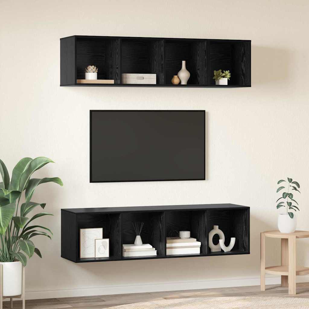 Set TV komoda Zidne 3 pcs Crni hrast Konstruirano drvo