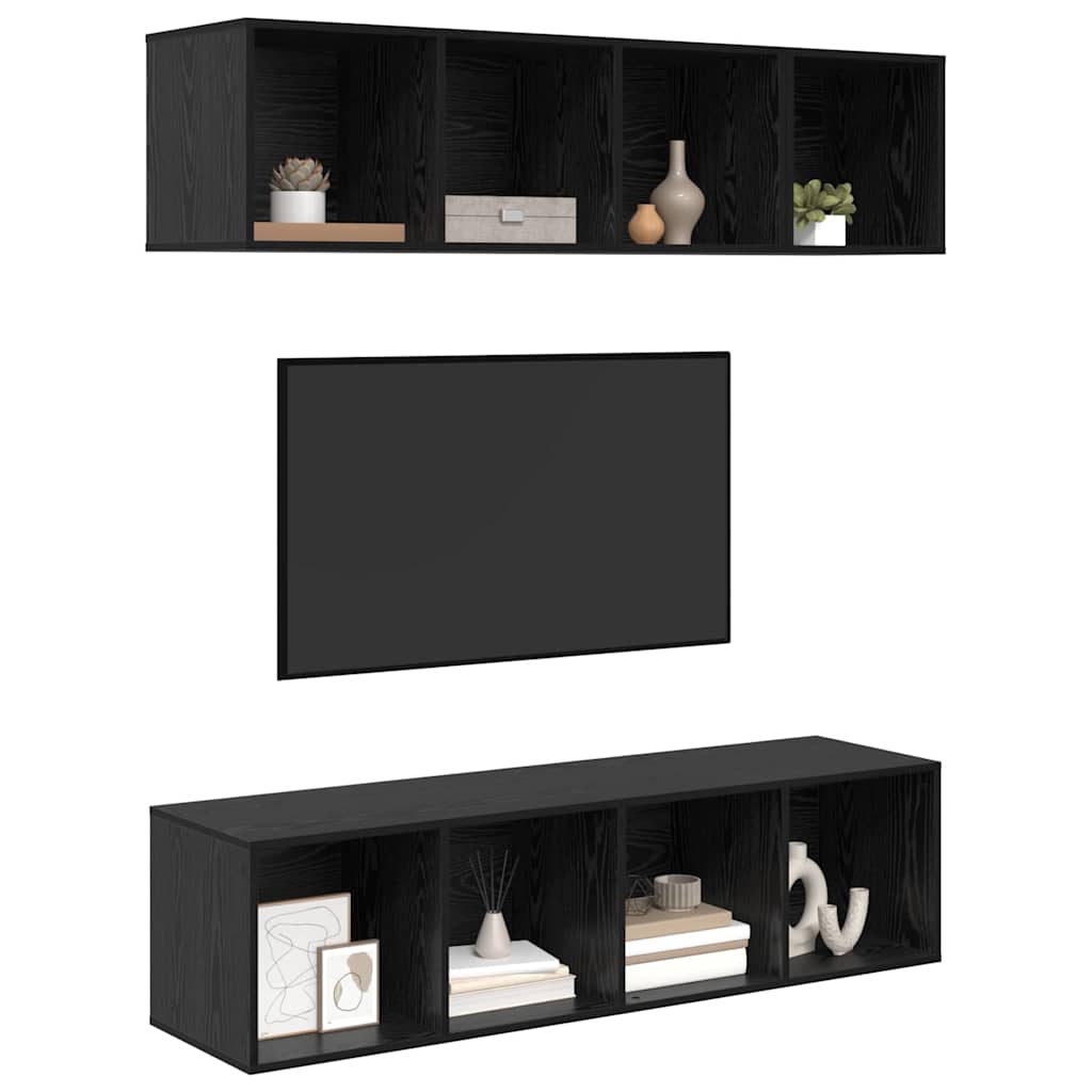 Set TV komoda 3 kom. Crni hrast Konstruirano drvo Crna 37 x 37 x 107 cm