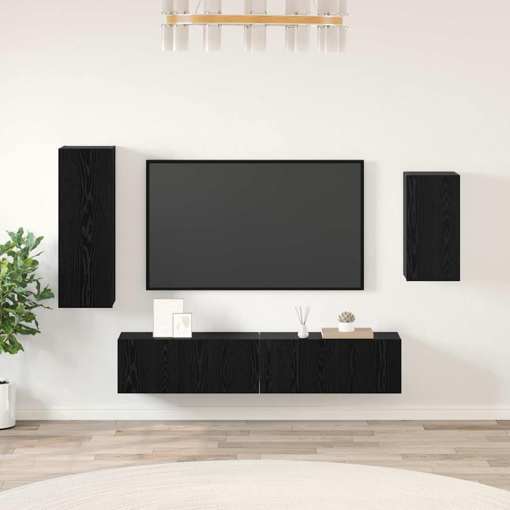 Set TV komoda Zidne 4 pcs Crni hrast Konstruirano drvo