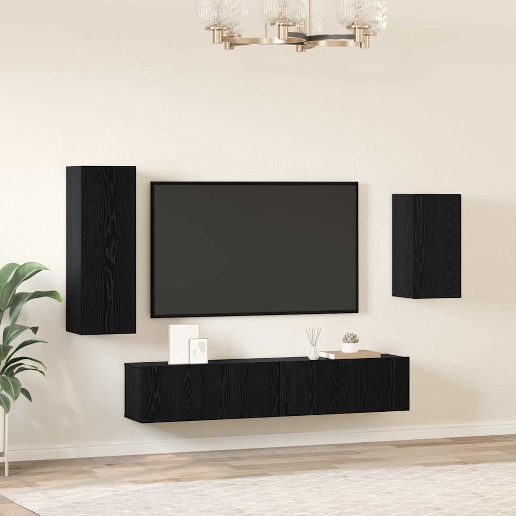 Set TV komoda Zidne 4 pcs Crni hrast Konstruirano drvo