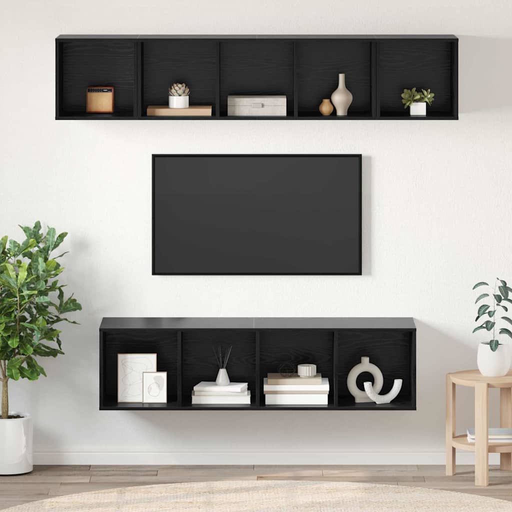 Set TV komoda Zidne 4 pcs Crni hrast Konstruirano drvo