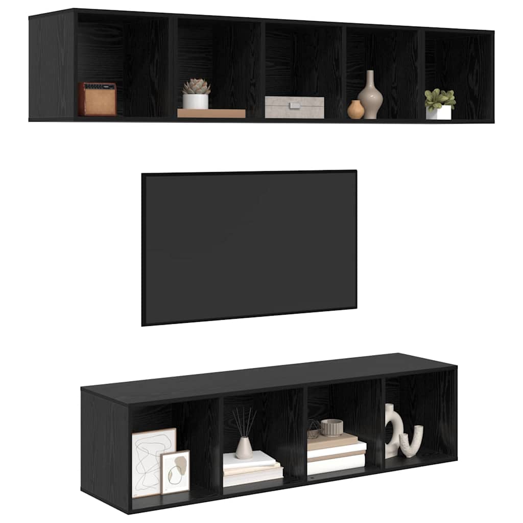 Set TV komoda Zidne 4 pcs Crni hrast Konstruirano drvo