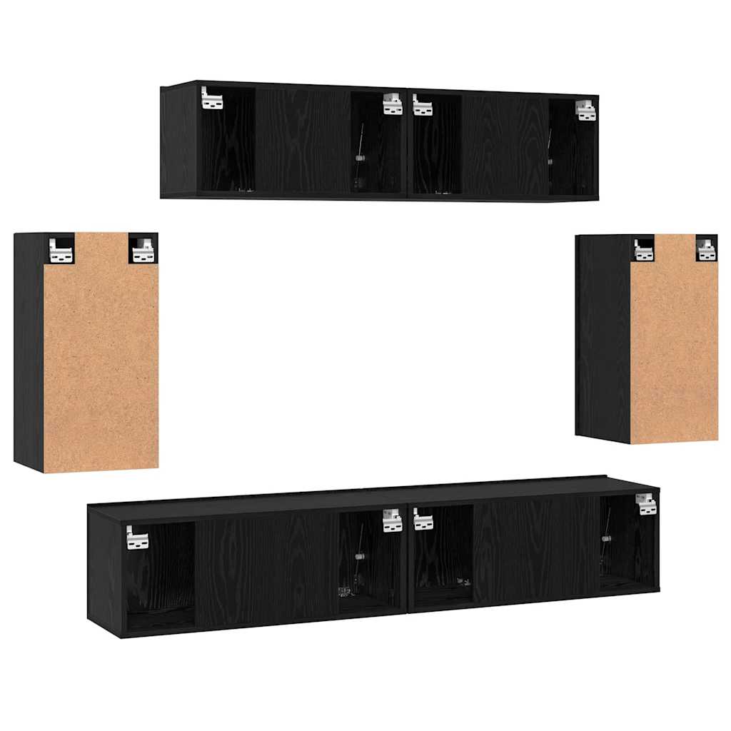 Set TV komoda Zidne 6 pcs Crni hrast Konstruirano drvo