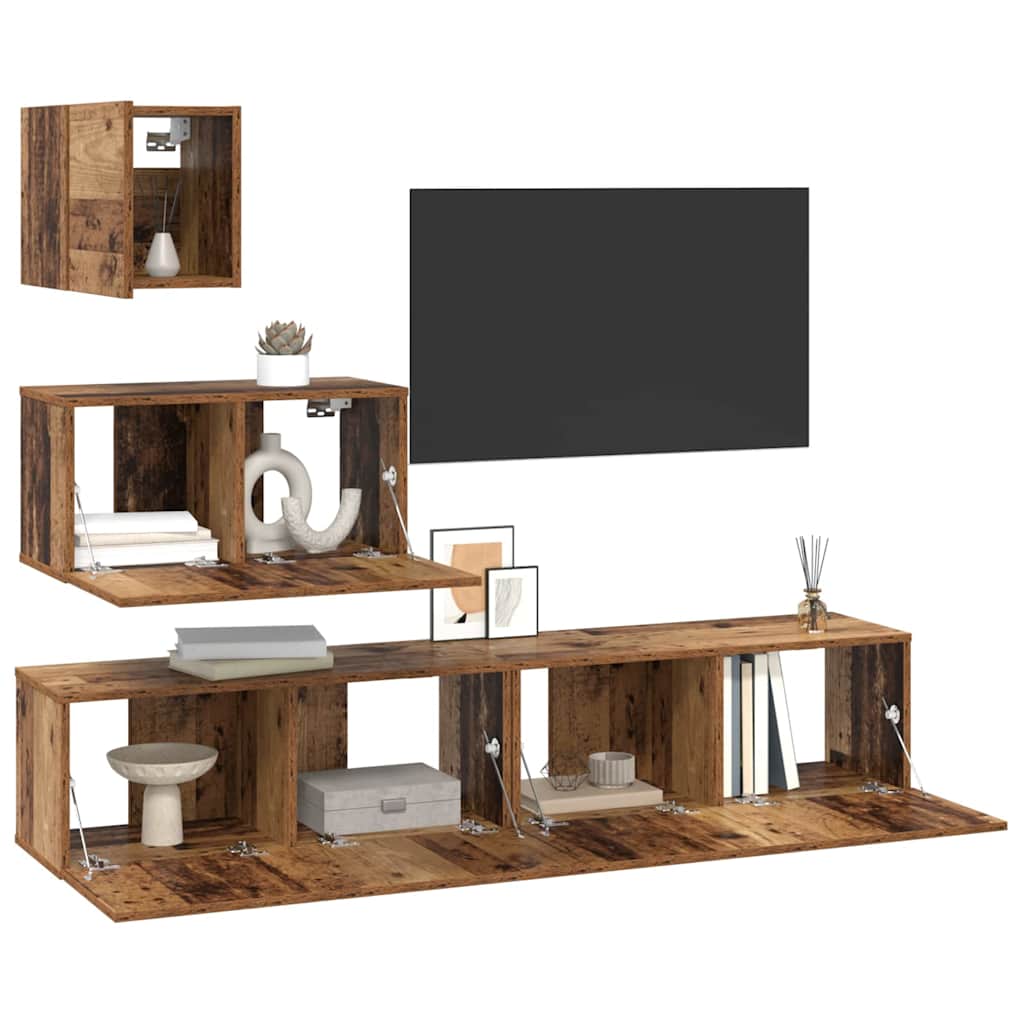 Set TV komoda Zidne 4 pcs Staro drvo Konstruirano drvo