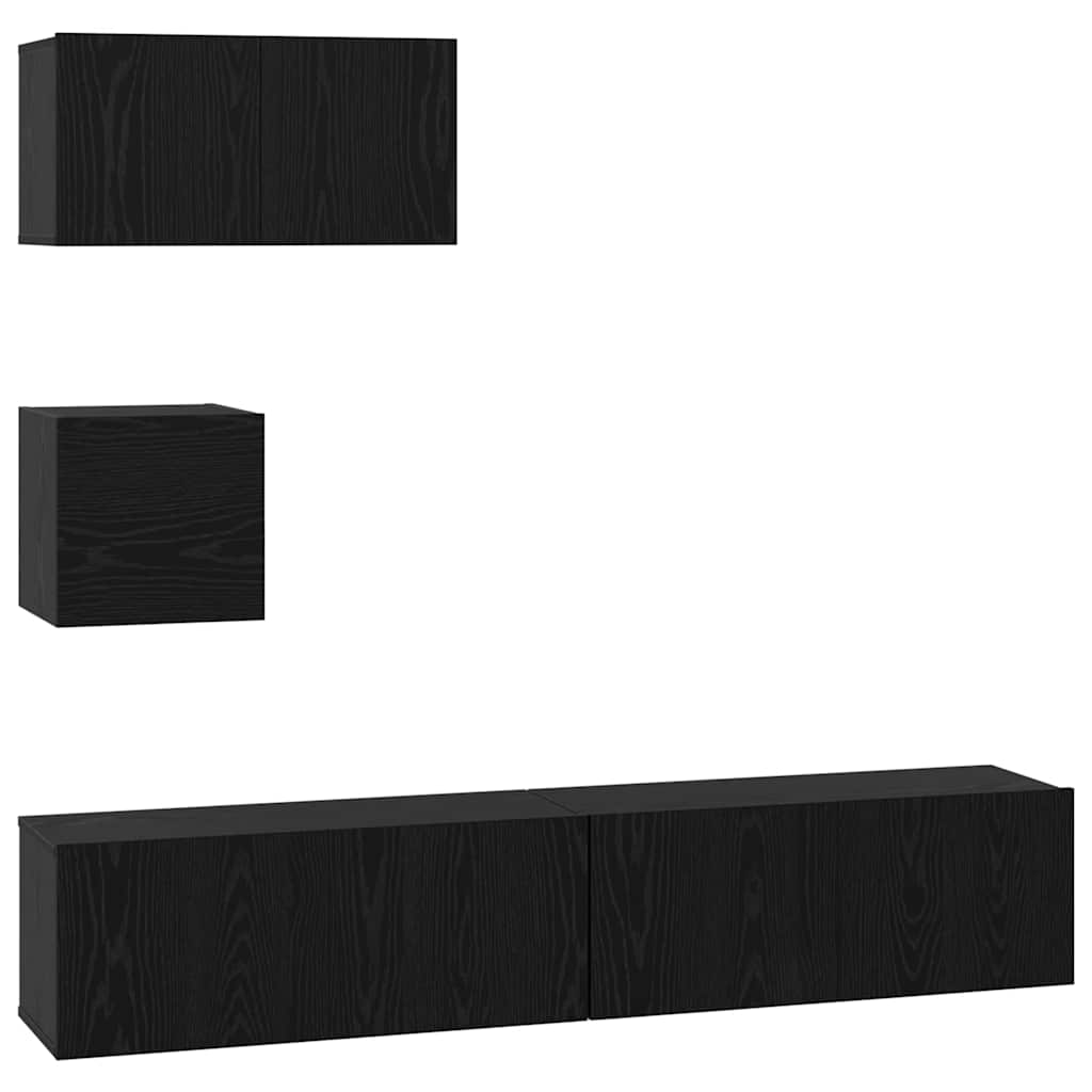 Set TV komoda Zidne 4 pcs Crni hrast Konstruirano drvo