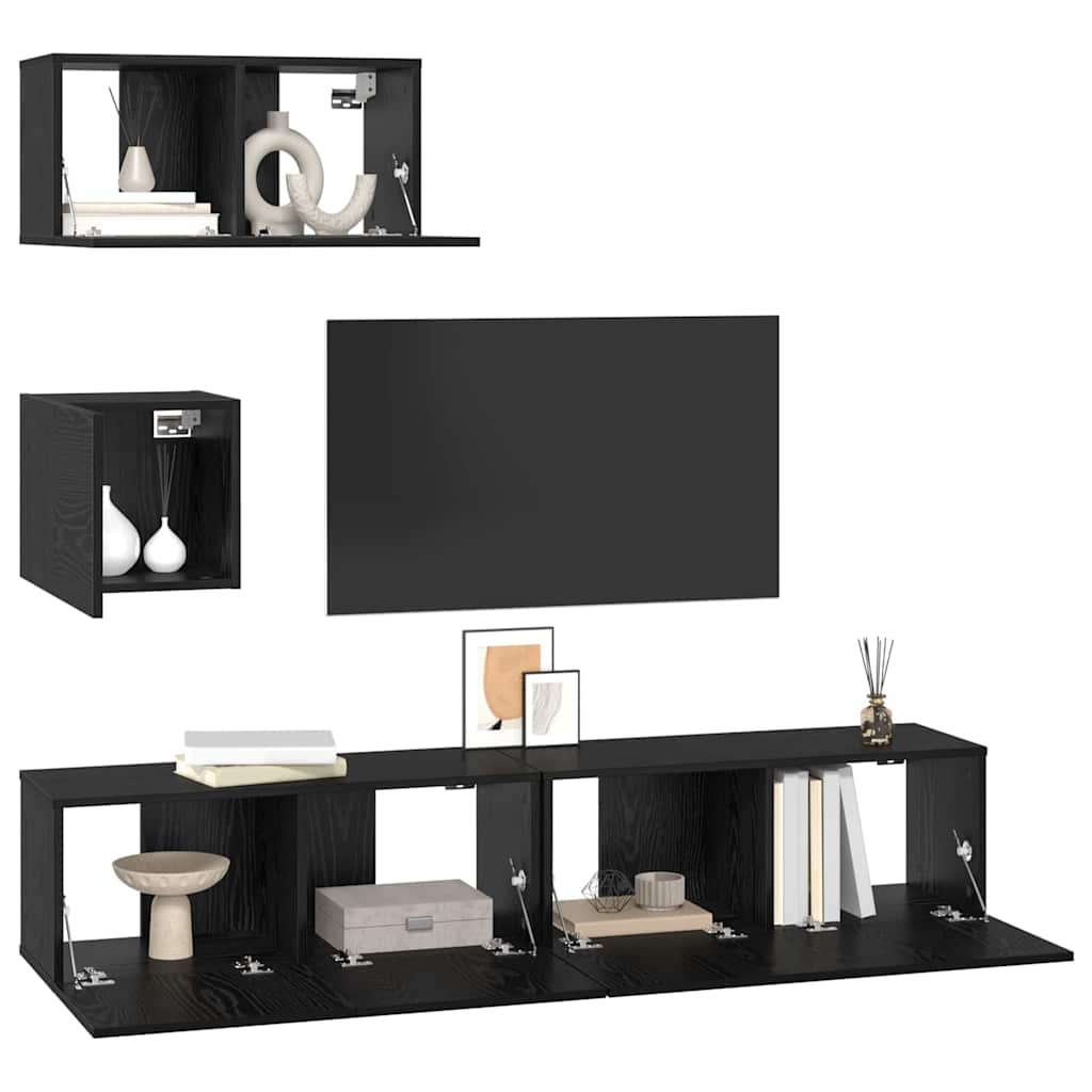 Set TV komoda Zidne 4 pcs Crni hrast Konstruirano drvo