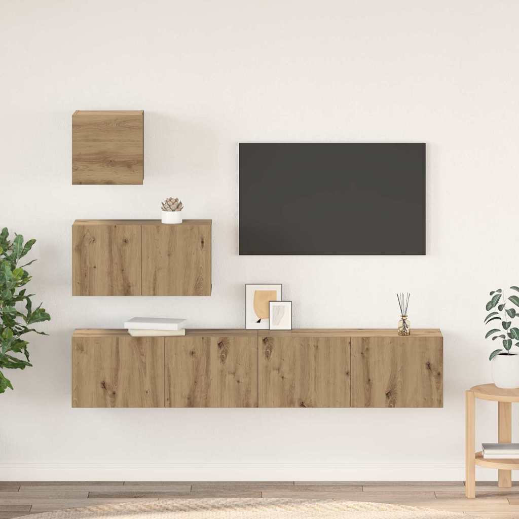 Set TV komoda Zidne 4 pcs Umjetnički hrast Konstruirano drvo