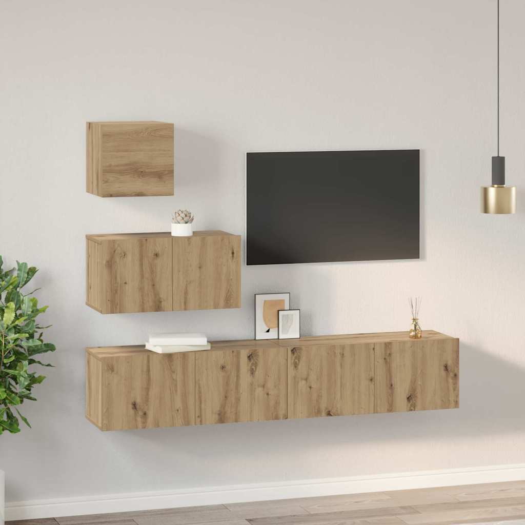 Set TV komoda Zidne 4 pcs Umjetnički hrast Konstruirano drvo