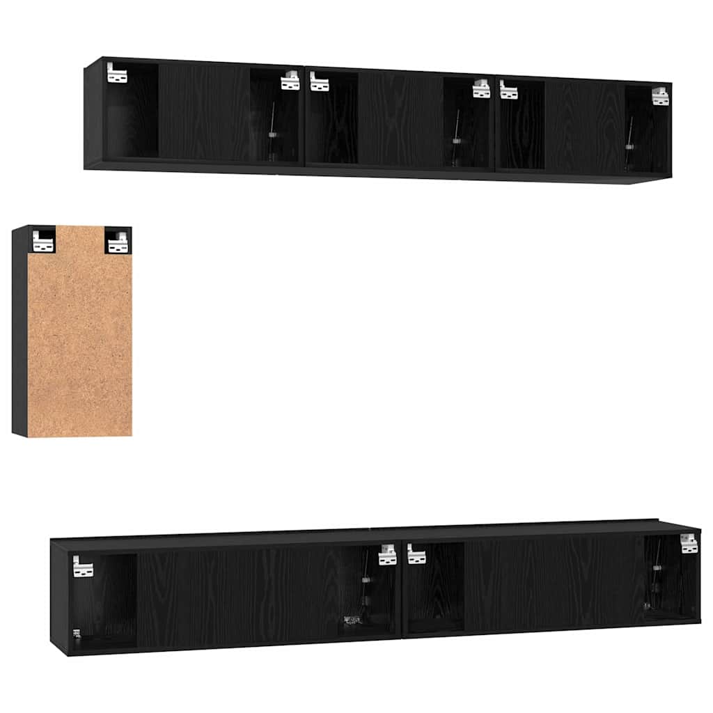 Set TV komoda s ladicama 6 pcs Crni hrast Konstruirano drvo